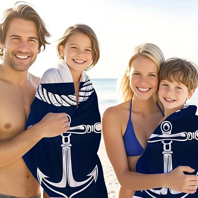 JML Personalized Beach Towel with Name, Custom Anchor Beach Towel, Customized Microfiber Pool Towel, Quick Dry & Absorbent Swim Towel for Adult,Mother's Day, Birthday, Summer Holiday,Vacation-FlexoryFit