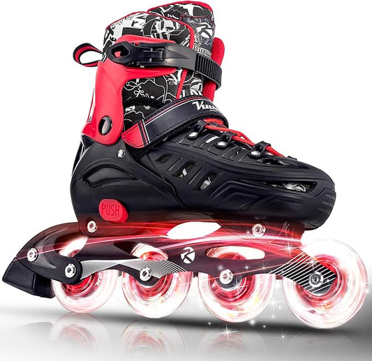 Inline Skates for Kids and Adult, Adjustable Fun Illuminating Skates for Girls, Boys, Women and Men Outdoor and Indoor, Beginner-FlexoryFit