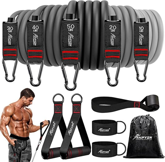 HPYGN Resistance Bands, Exercise Bands with Handles, Fitness Bands, Workout Bands with Door Anchor and Ankle Straps, for Heavy Resistance Training, Physical Therapy, Shape Body, Yoga, Home Workout Set-FlexoryFit
