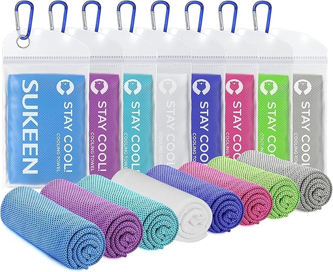 Sukeen 8 Pack Cooling Towel (40"x12"), Ice Towel Sets,Soft Breathable Chilly Towel,Microfiber Towel for Yoga,Sport,Running,Gym,Workout,Camping,Fitness,Workout-FlexoryFit