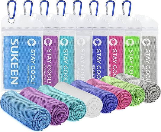 Sukeen 8 Pack Cooling Towel (40"x12"), Ice Towel Sets,Soft Breathable Chilly Towel,Microfiber Towel for Yoga,Sport,Running,Gym,Workout,Camping,Fitness,Workout-FlexoryFit