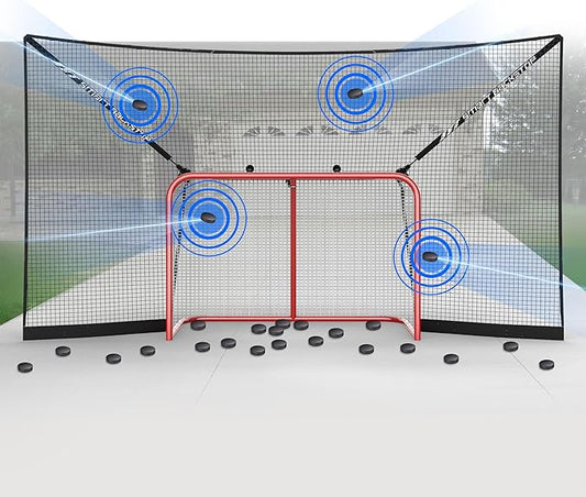 SmartBackstop for Hockey, Practice Smart®. Attaches Directly to Goal & Folds Away When not in use, 3 ft of Durable net Coverage on All Sides, fits All Regulation Hockey Goals