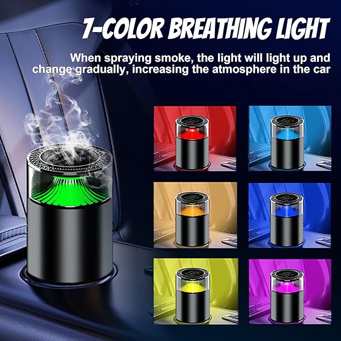 Smart Car Air Freshener, Car Air Freshener Diffuser with Ambient Light, Auto On/Off Intelligent Car Diffuser, 3 Mode Adjustable, Cars Scent Diffuser with 2 Essential Oil Box, Ice Cedar