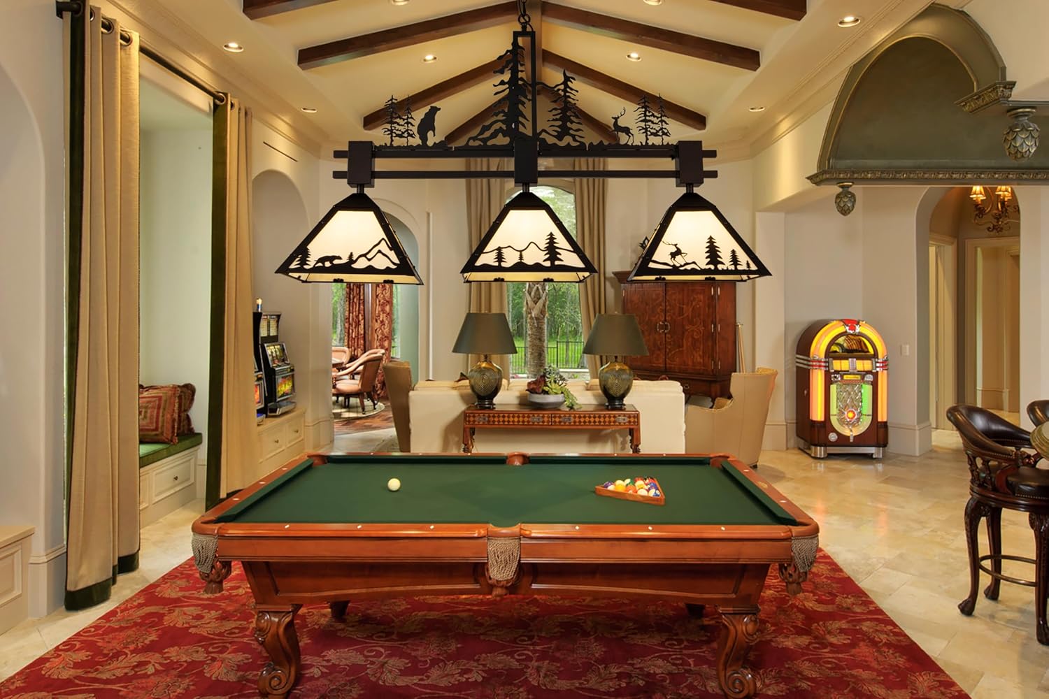TOCHIC 45" Pool Table Light for 7' 8' Pool Table, 3 Lights Rustic Billiards Light Fixtures, Billiard Table Light Hanging Lighting Fixture for Snooker Game Room Cave Club Bar Dining Room Kitchen Island
