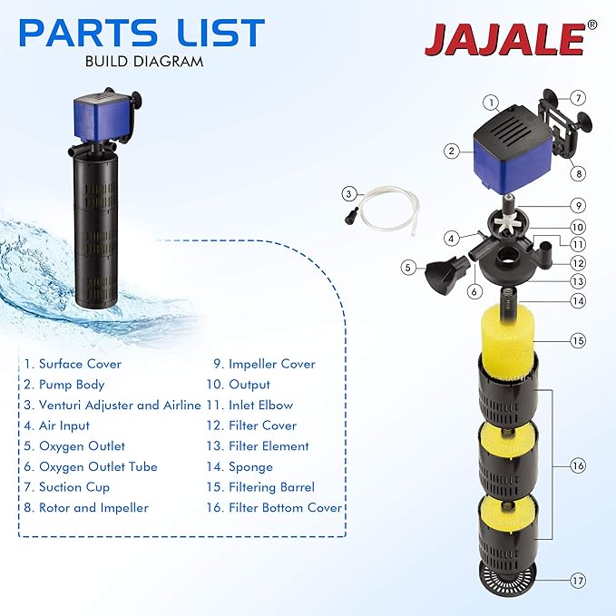 475 GPH Internal Filter Submersible Pump - 3 in 1 Aquarium Fish Tank Pump with Oxygenation, Filtration & Water Cycling, 5 ft max lift, 25W - 4 Pack