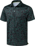 Obla Mens Golf Polo Shirts Short Sleeve Dry Fit Performance Moisture Wicking Casual Print Collared Golf Shirts for Men