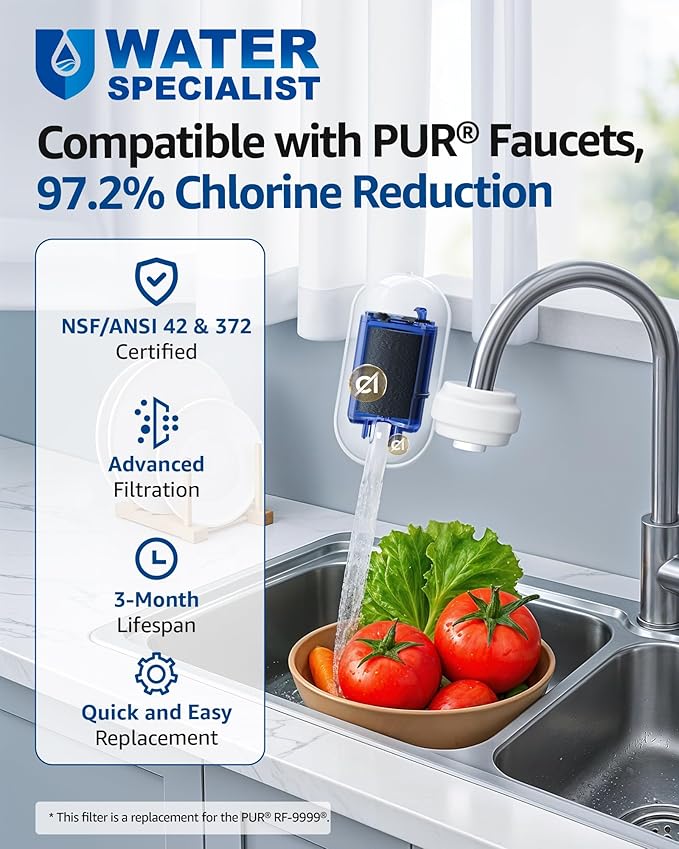 Waterspecialist NSF Certified Filter, Replacement for Pur® Water Filter Faucet, PUR® RF-9999®, Compatible with All Pur® Faucet Mount Filtration Systems (Pack of 3), Model No.: WS708A