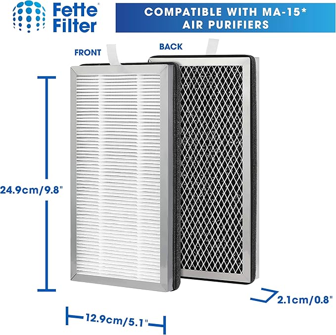 Fette Filter - Premium True Hepa H13 Replacement Filter Compatible with MA Air Purifer 15 with 3 Stage Filtration System for models 15-W1 15-S1 15-B1 15-W2 15-S2 15-B2 (Pack of 2)