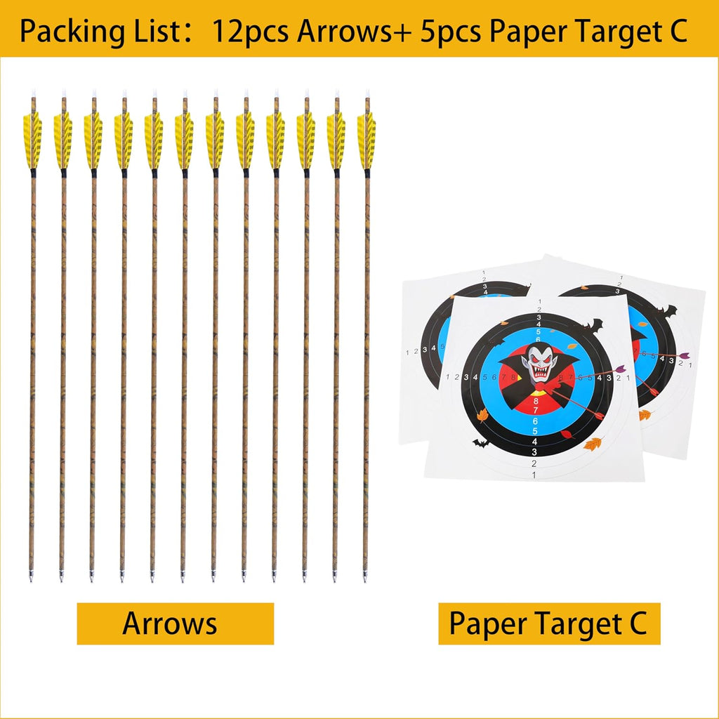 AMEYXGS Camo Carbon Arrow 30 Inch Practice Hunting Arrow Spine 500 with 4 Inch Turkey Feathers for Traditional Recurve Compound Bows
