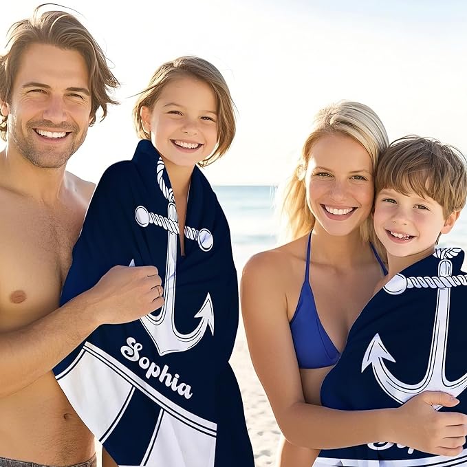 JML Personalized Beach Towel with Name, Custom Anchor Beach Towel, Customized Microfiber Pool Towel, Quick Dry & Absorbent Swim Towel for Adult,Anniversary, Birthday, Summer Holiday,Vacation-FlexoryFit