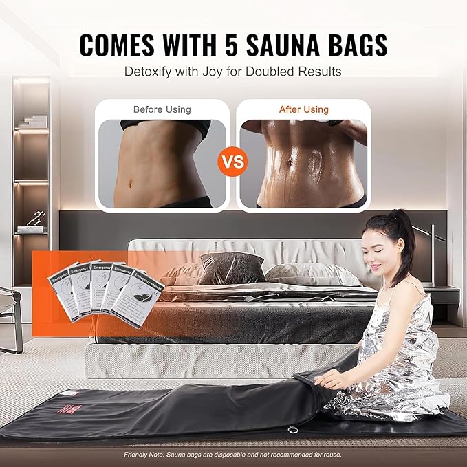 VEVOR Far Infrared Carbon Heating Sauna Blanket for Detoxification and Home Relaxation, Portable with 1-6 Level Adjustable Temperature Range (95-185℉) and 1-60 Minutes Timer