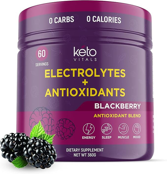 Keto Vitals Antioxidant Electrolytes Powder - Blend Keto Electrolytes with Potassium, Magnesium, Sodium, & Calcium - No Sugar Electrolyte Drink Mix & Hydration Powder, 60 Servings, BlackBerry-FlexoryFit