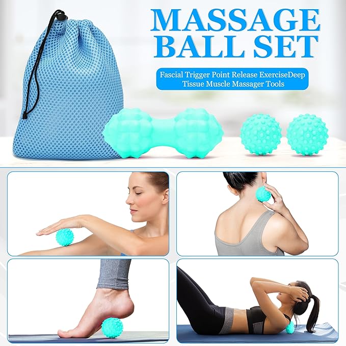 Yoga Wheel Set, Wheel Foam Roller with Back Cracker Roller for Pain Relief & Deep Tissue Massage and Stretching 500lbs Capacity, Trigger Point Therapy Massage Ball, Yoga Blocks 2 Pack with Strap-FlexoryFit