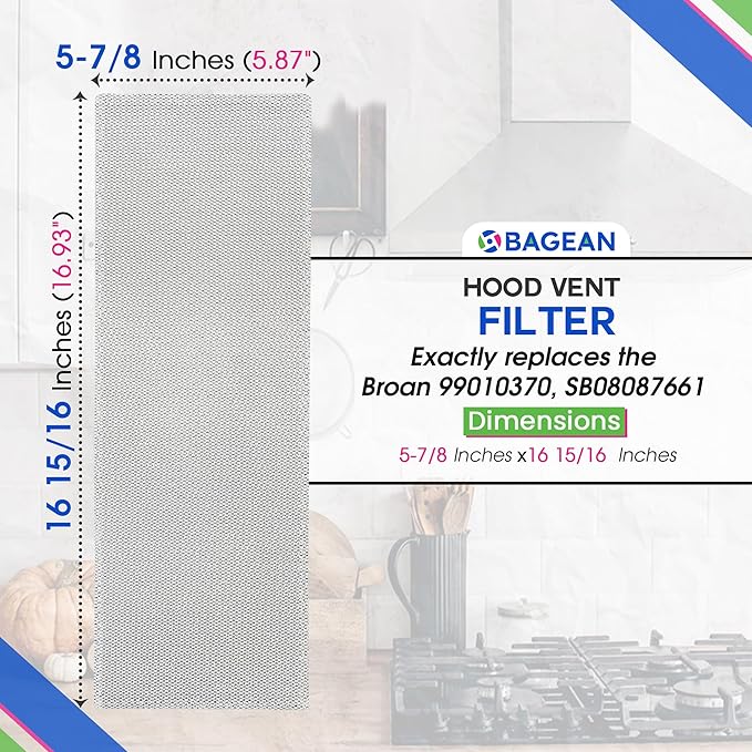 Bagean Stove Hood Vent Filter 5.87” x 16.93” 99010370 Compatible with Broan Range Hood Filter Replacement - Bendable Aluminum Screen for Kitchen Overhead Fan - Blocks Grease & Filters Oven Air (1-Pk)