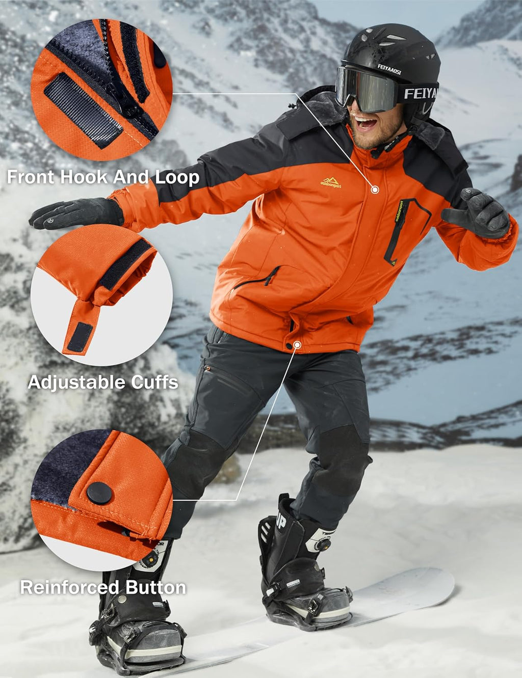 MAGCOMSEN Men's Winter Coats Water Resistant Ski Snow Jacket Warm Fleece Jacket Parka Raincoats With Multi-Pockets