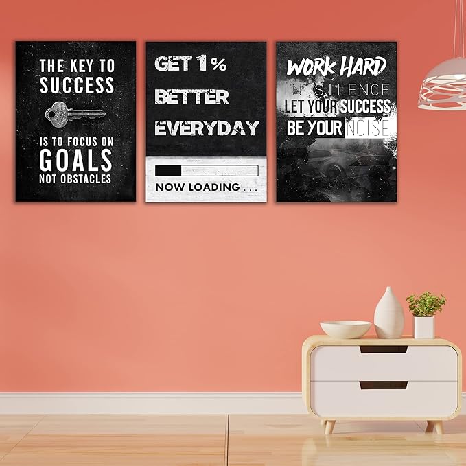Yetaryy Motivational Poster Inspirational Wall Art 3 Pieces Canvas Painting Lion Artwork for Living Room Office Modern Home Decor Prints Pictures Wall Decor Framed Ready to Hang [60''Wx 28''H]-FlexoryFit