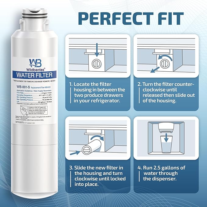 Wildberries DA29-00020B Replacement for Samsung Water Filter DA97-08006A, RS25J500DSR, RF23J9011SG, RF23J9011SR/AA, RF263TEAESG, RS25J500DSG, RF263BEAESR, HAF-CIN/EXP, RF28HFEDBSR 1-Pack