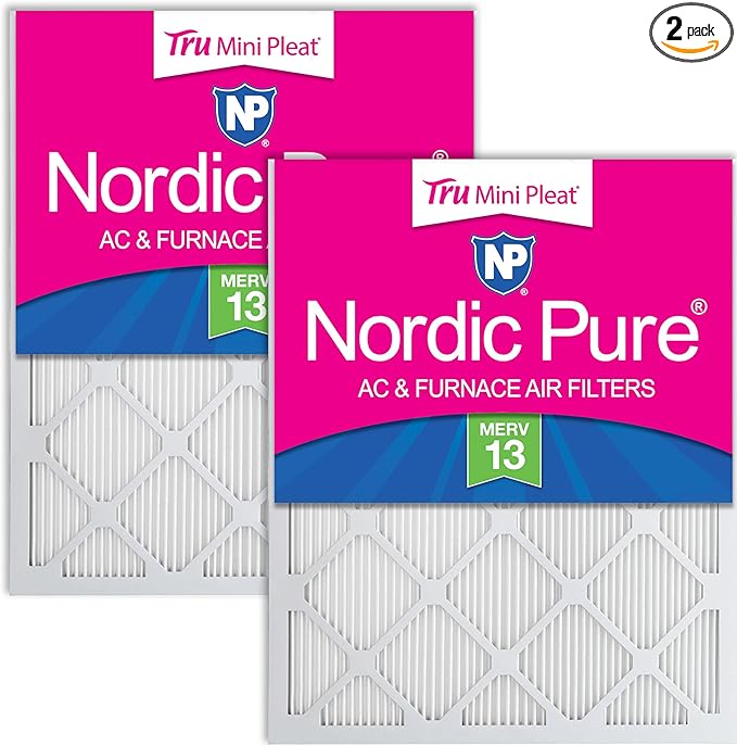 Nordic Pure 18x24x1 (Actual Size: 17 1/2 x 23 1/2 x 3/4) Tru Mini Pleat MERV 13 AC Furnace Air Filters – 2.5X More Media for Longer-Lasting, High-Efficiency Filtration - 2 Pack