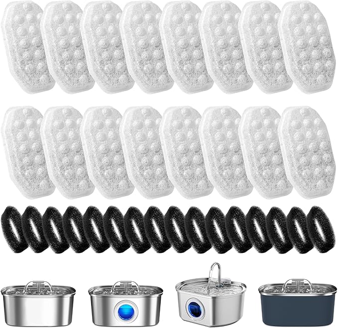 8 Pcs Cat Water Fountain Replacement Filters & Pre-Filter Sponges for Rellaty Neareal 108oz/3.2 Stainless Steel Pet Water Fountain Automatic Pet Fountain with Water Level Window