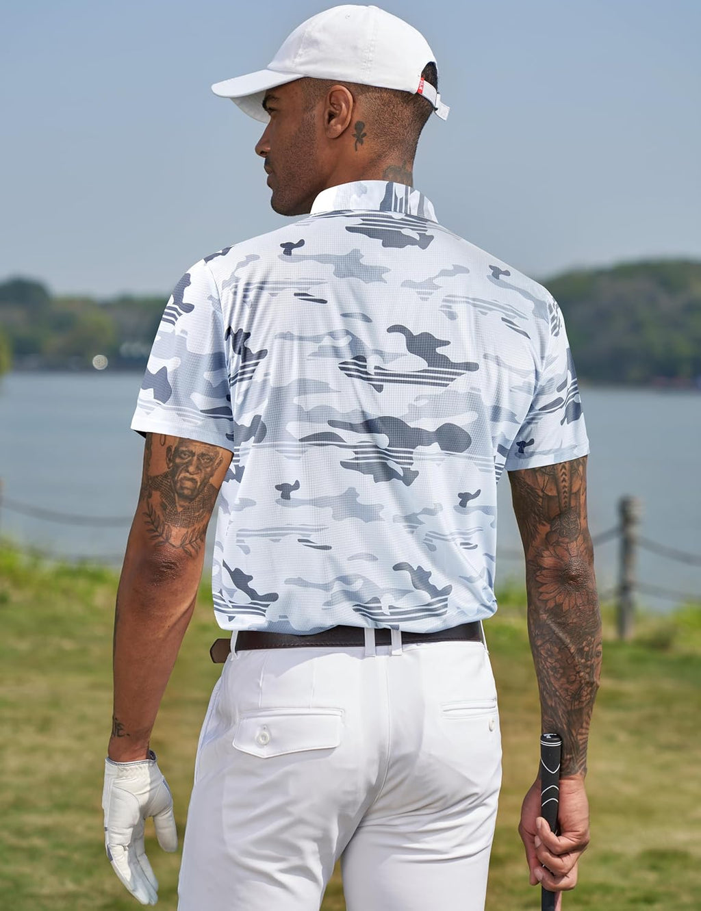 TAPULCO Mens Quick Dry Polo Shirts Camouflage Pattern Performance Athletic Lightweight Breathable Casual Golf Tshirts