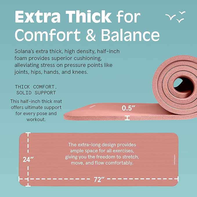 Retrospec Solana Yoga Mat 1/2" Thick w/Nylon Strap for Men & Women - Non Slip Exercise Mat for Yoga, Pilates, Stretching, Floor & Fitness Workouts-FlexoryFit