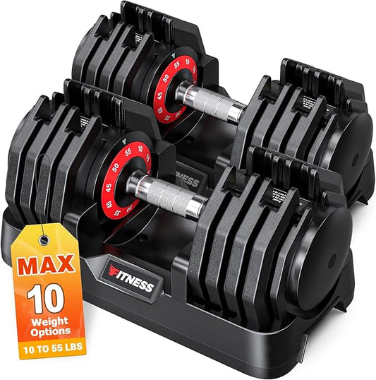 Adjustable Dumbbells Set of 2, 1 Hand Adjustable Weights Dumbbells Set, 5 in 1/10 in 1 Free Dumbbell with Anti-Slip Texture Handle, 25/55/80lb Pair Weight Set For Home Gym Suit both Men and Women-FlexoryFit