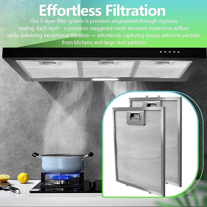 S97018029 Range Hood Filter Replacement - 10.25"x9" Aluminum Frame & Mesh with Stainless Steel Clips - 2 Pack by seteams