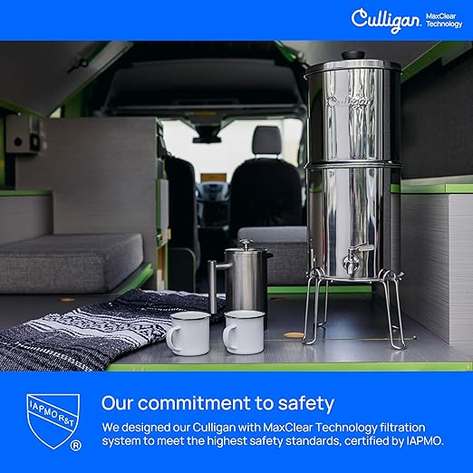 Culligan with MaxClear Technology 2.25 Gallon Gravity Water Filter System, Polished Countertop Ceramic Water Filter NSF/ANSI Certified to Reduce Lead, Microplastics & Total PFAS, with 2 Filters