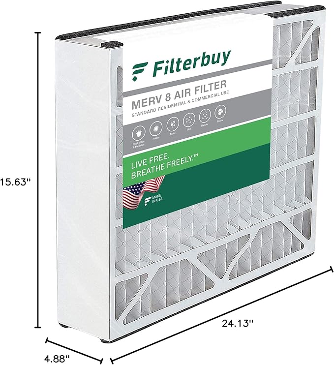 Filterbuy 16x25x5 Air Filter MERV 8 (MPR 700) Dust Defense Replacement (1-Pack), Pleated HVAC AC Furnace Filters for Trion Air Bear 255649-105 and More (Actual Size: 15.63 x 24.13 x 4.88)