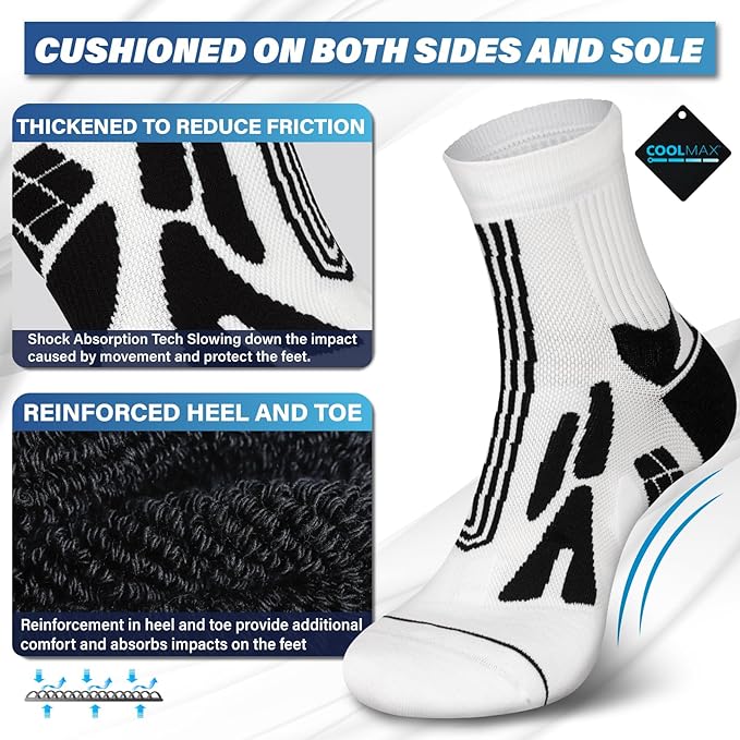 Hylaea Quarter Athletic Running Socks No Blister, Cushion Moisture Wicking Socks for Cycling Sport-FlexoryFit
