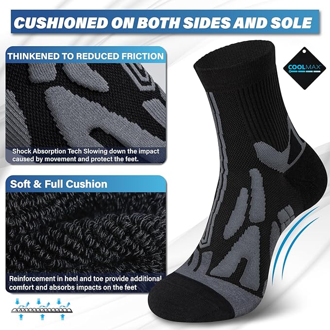 Hylaea Quarter Athletic Running Socks No Blister, Cushion Moisture Wicking Socks for Cycling Sport-FlexoryFit