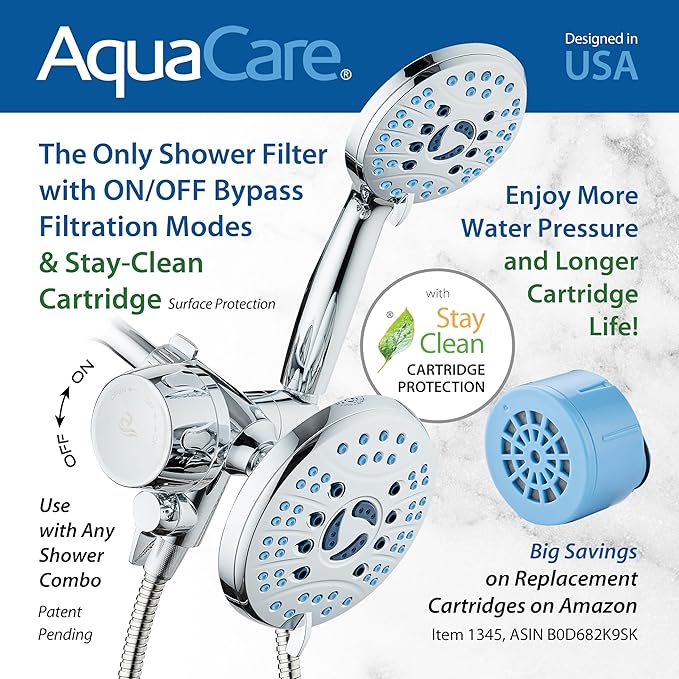 Skin & Hair - World's Most Advanced Shower Filter for Combos with ON/OFF Filtration Modes, Instant Cartridge Reload, Built-in Water Diverter, Stay-Clean Enriched KDF Cartridge/Chrome Finish