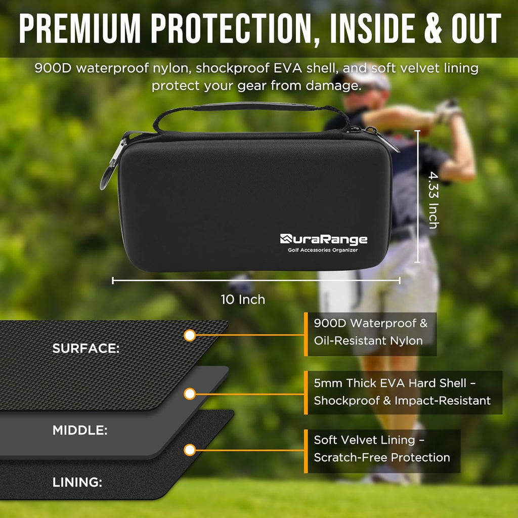 Golf Glove Holder Case with Glove Shaper - Portable Golf Accessories Organizer for Men & Women - Waterproof 900D Nylon, Large Capacity for Balls, Tees, Markers - Ideal Gift