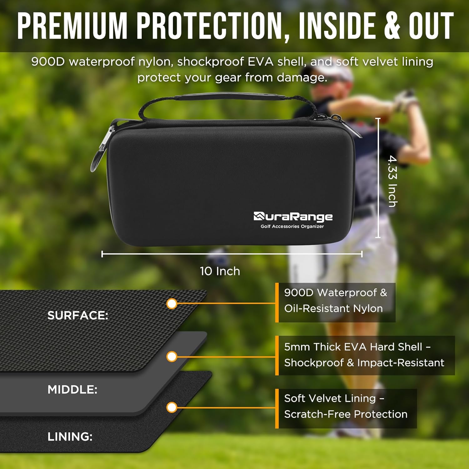 Golf Glove Holder Case with Glove Shaper - Portable Golf Accessories Organizer for Men & Women - Waterproof 900D Nylon, Large Capacity for Balls, Tees, Markers - Ideal Gift