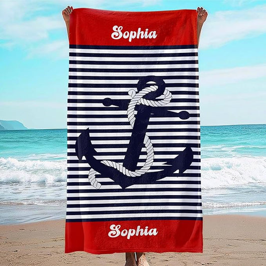 JML Personalized Beach Towel with Name, Custom Anchor Beach Towel, Customized Microfiber Pool Towel, Quick Dry & Absorbent Swim Towel for Adult,Anniversary, Birthday, Summer Holiday,Vacation-FlexoryFit