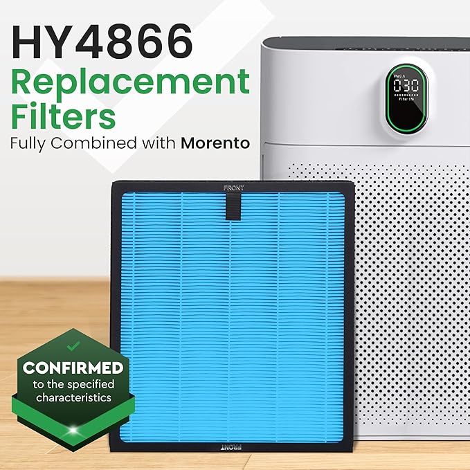 2 Pack HY4866 True HEPA Replacement Filter Compatible with MORENTO, WESTHEY HY4866, YIOU M1 - Air Purifier Filters, 4 Stage Filtration, 2in1 Carbon & Silver Technology - Blue