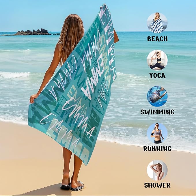 JML Personalized Beach Towel with Name, Custom Beach Towel with Name, Customized Microfiber Pool Towel, Quick Dry & Absorbent Swim Towel for Adult,Anniversary, Birthday, Summer Holiday,Vacation-FlexoryFit