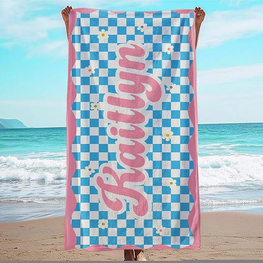 JML Personalized Beach Towel with Name, Custom Flower Beach Towel, Customized Microfiber Pool Towel, Quick Dry & Absorbent Swim Towel for Adult,Mother's Day, Birthday, Summer Holiday,Vacation-FlexoryFit