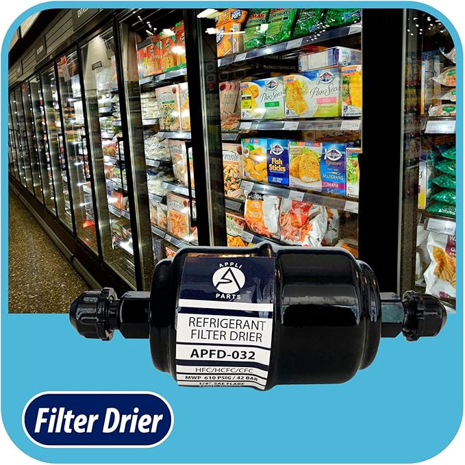 Appli Parts APFD-032 1/4 in Liquid Line Refrigerant AC Filter Drier hvac Refrigeration 032 SAE Flare connection universal unidirectional 4-1/2 in long 1-3/4 in wide