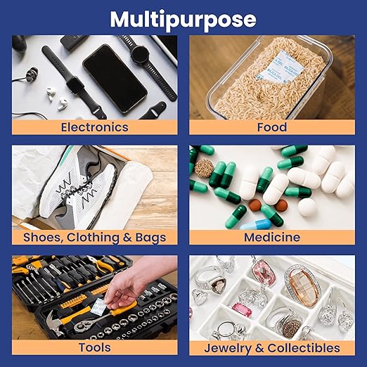 Wallaby 2 gram (500 Packets) Food Safe Pure White Silica Gel Desiccant Dehumidifier Packs - Rechargeable & Coated Moisture Absorbers - Protects Against Moisture Damage - (Packed in 100x Sets of 5)