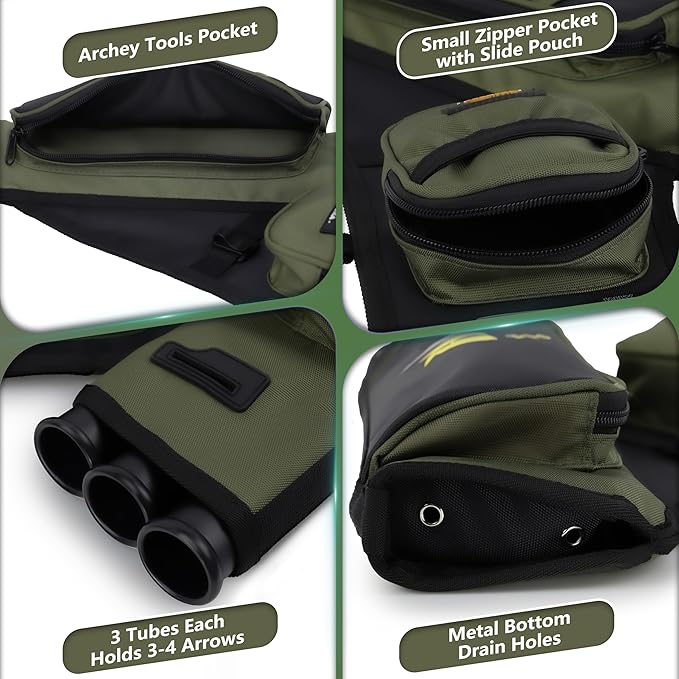 SUNYA Archery Hip Quiver for Arrows. Includes 3 Tubes Arrow Holder, Accessories Pockets and Waist Belt. Fit for Compound and Recurve Bow Practice.