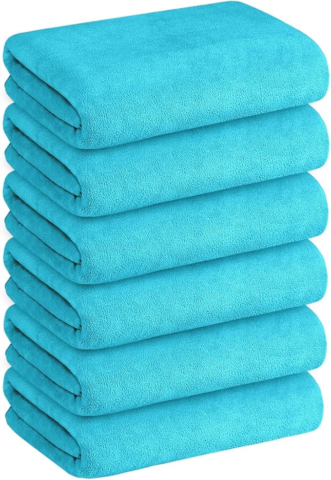 JML Bath Towels, Microfiber Bath Towel Set 6 Pack 30" x 60", Soft Absorbent Microfiber Bathroom Towels for Body, Adult, Aquamarine-FlexoryFit