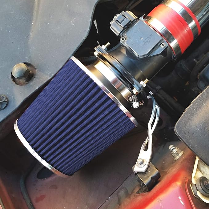 Mortar Aftermarket Auto Air Filter - Car Enthusiast Class Universal Cold Air Intake Gulps in More Air for More Engine Power & Passionate Induction Sound, 8-In-Long, Flange ID 4 In, Blue