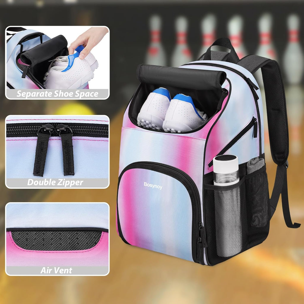 Bosynoy Bowling Backpack, Bowling Ball Bag Totes for Single Ball with Shoe Compartment & Foam Padded, Fits Shoes Up to US Mens Size 16, Grey