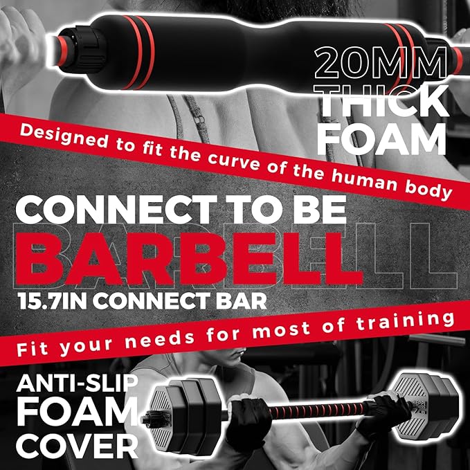 KeppiFitness Adjustable Dumbbell Set, 30/40/50/70/90 lb Weight Set with Connector Bar, 4 in 1 Workout Gear with Dumbbell, Kettlebell, Barbell, Push up Handle for Home Gym Fitness Exercise-FlexoryFit