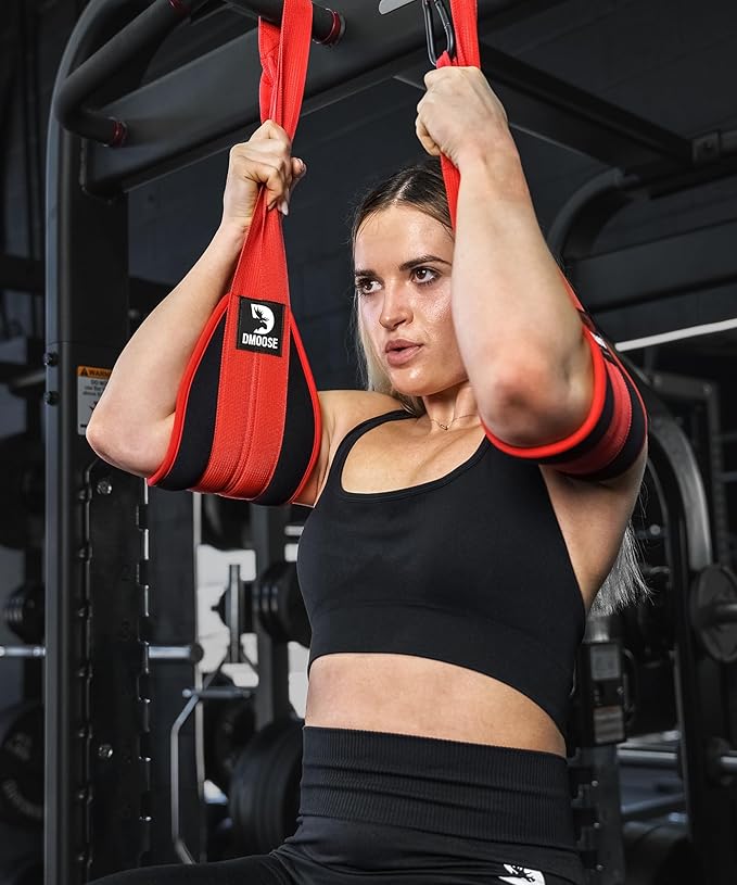 DMoose Fitness Hanging Ab Straps for Pull Up Bar & Core Strength Training - Soft Padded Exercise Straps for Ab Swing & Leg Raises, Hang Bar Strap with 2 Steel Carabiners - Abs Equipment for Home & Gym-FlexoryFit