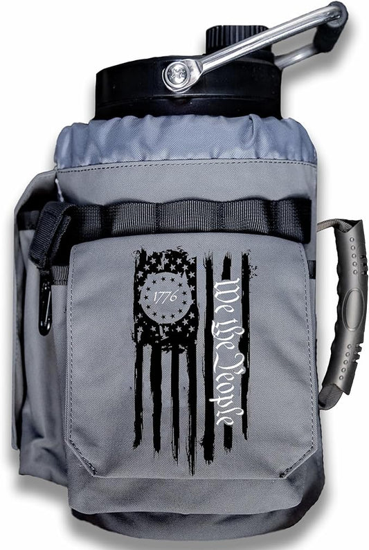 Iron Infidel Battle Bottle - One Gallon Insulated Water Bottle with Dual Carry Handles - 128 oz Tactical Stainless Steel Water Jug & Rugged Extra Large Sleeve With Storage (Betsy 128 Ounces)-FlexoryFit