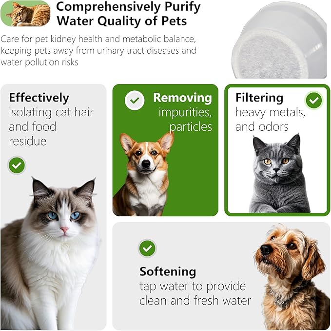 4+4 Pack Cat Water Fountain Replacement Carbon Filter Compatible with PetSafe Drinkwell Ceramic & Stainless Steel Pet Fountains for Cat Dog Water Dispensers with Replacement Foam Filters