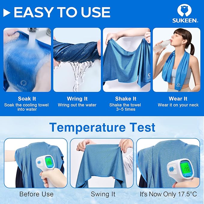 Sukeen Cooling Towel,Instant Evaporative Cooling for Sports,Yoga,Golf,Gym,Neck,Workout and More(40”x 12”)-FlexoryFit