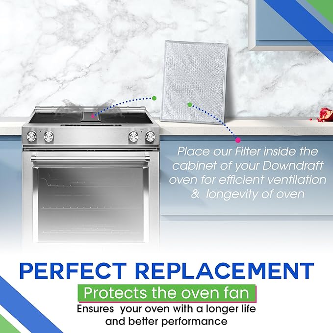 Downdraft Stovetop Filter Replacement for 707929 Jenn Air Filter Downdraft 14” x 11.4”- Grease Screen for Cooktop Fits Into Jenair Stove Filters Vents - Blocks Grease Protecting the Oven (2-pack)